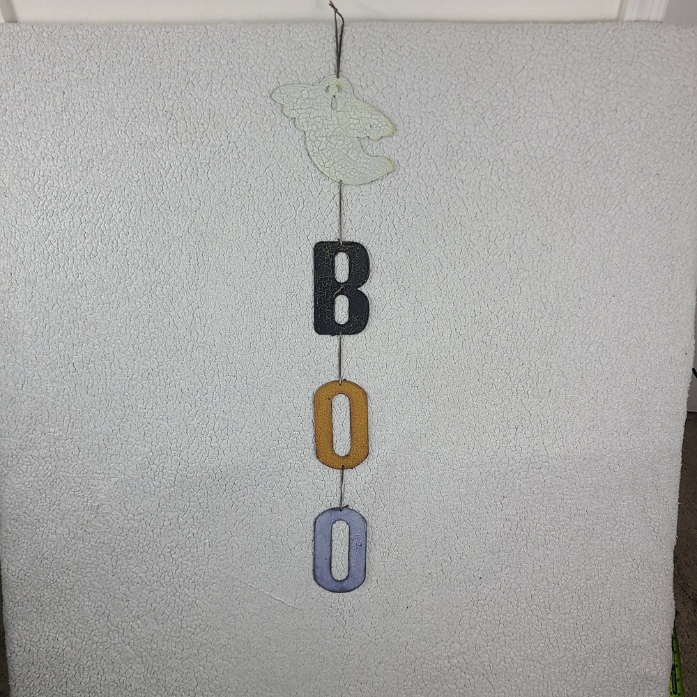 Rustic Halloween Ghost BOO Hanging Wall Decor Crackle Paint Primitive 32 Inch
